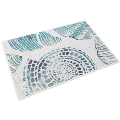 Ivory and Blue Synthetic Flat Woven Outdoor Rug, 4' x 6'