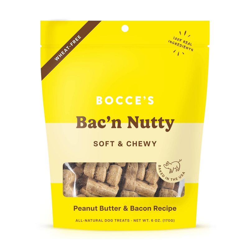 Bocce&#39;s Bakery Bac &#39;n Nutty with Peanut Butter and Bacon Flavor Soft &#38; Chewy Dog Treats - 6oz, 1 of 5