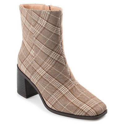 Journee Collection Womens Sloann Tru Comfort Foam Inside Zip Stacked Heel Booties Plaid brown 7 Target