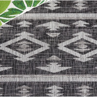 Elegant Black Synthetic 59" Square Non-Slip Outdoor Rug
