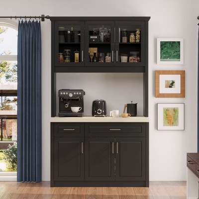 Famapy Black Modular Kitchen Cabinet Island Cabinet Collection Multipurpose with Corner Design for Pantry, Coffee Station & Kitchen Organization