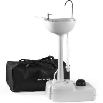 Alpcour 17L Portable Camping Sink – Foot Pump Operated Hygiene Station with Towel Rack and Soap Dispenser
