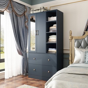 Famapy 2-Doors Armoire With Hanging Rod and Mirror 2 Drawers - 1 of 4