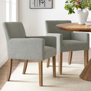 Set of 2 Linen Upholstered Dining Chairs with Arms, Modern Kitchen Chairs with Wooden Legs, Armchairs for Dining Room or Living Room - Panipeachy - 1 of 4