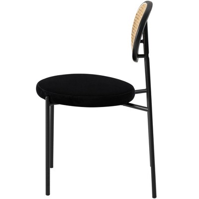 Black Velvet and Rattan High Back Side Chair Set