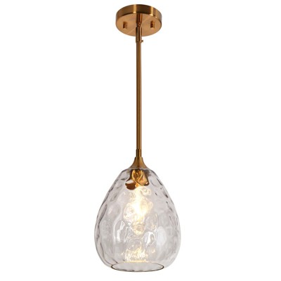 LNC Polarismoon 1-Light 7.8" Modern Teardrop Mini Pendant Lighting, Polished Gold with Ripple Glass