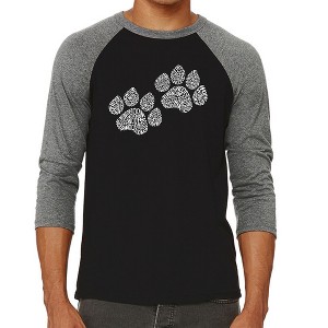 LA Pop Art Men's Raglan Baseball Word Art T-shirt - Woof Paw Prints - 1 of 4