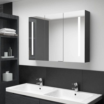 vidaXL LED Bathroom Mirror Cabinet 35 in.x5.5 in.x24.4 in. Shining Black