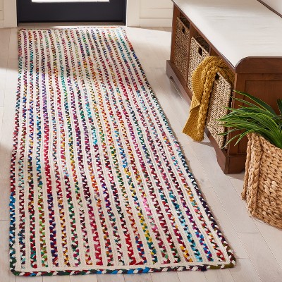 Handmade Ivory and Multicolor Cotton Braided Runner Rug