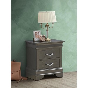Vynxaria Sleek Metallic Black Nightstand With Drawers - 1 of 4