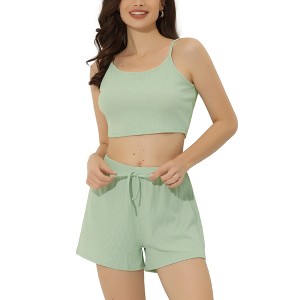 cheibear Women's Spaghetti Straps Cami Tops with Shorts Lounge Sleepwear Pajama Set - 1 of 4