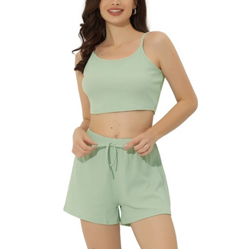 Cheibear Women's Satin Spaghetti Cami Tops Shorts Sleepwear Lounge Sets  Blue Large : Target