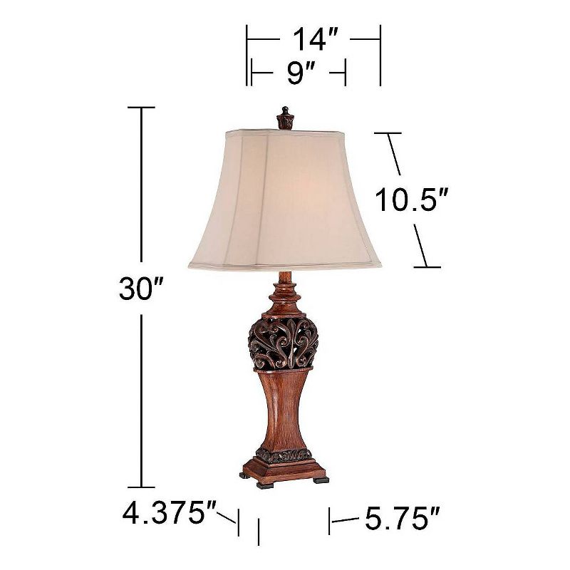 Regency Hill Exeter Traditional Table Lamps 30" Tall Set of 2 Bronze Wood Carved Leaf with Table Top Dimmers Cream Rectangular Shade for Living Room, 4 of 10