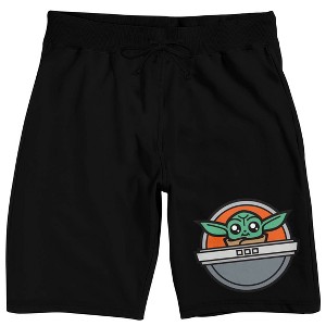 The Mandalorian Grogu In Hovercraft Men's Black Sleep Pajama Shorts - 1 of 4