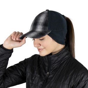TrailHeads Women’s Ponytail Beanie - Winter Trucker Hat with Drop Down Fleece Ear Warmers - 1 of 4