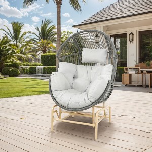 POCASSY Egg Chair Outdoor Glider Chair, All Weather Wicker Rattan Hammock Egg Chair with Head Pillow - 1 of 4