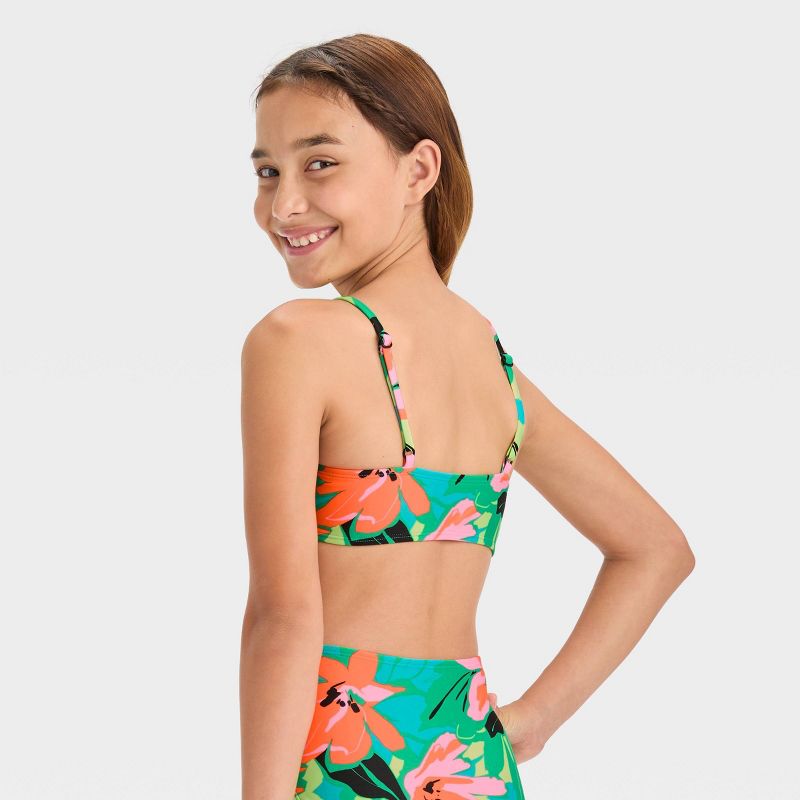 Girls' 'Sun Seeker' Floral Printed Bikini Swim Top - art class™ Green, 3 of 5