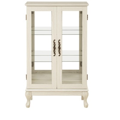Vynxaria Decorative Storage Cabinet with Mirrored Back and Adjustable Glass Shelves - Cherry/White/Oak