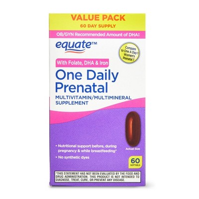 Equate One Daily Prenatal Softgels Multivitamin/Multimineral Supplement, Value Pack, 60 Count