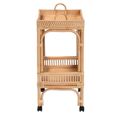 Natural Nude Rattan Rectangular Beverage Cart with Storage