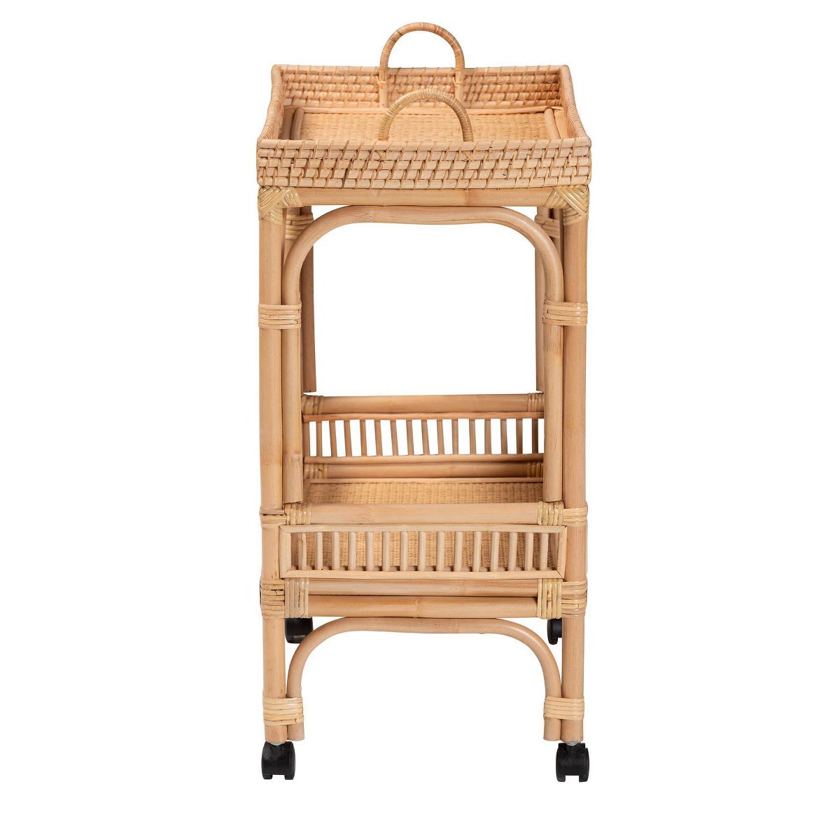 bali & pari Lombok Rattan Wine Cart Natural Brown: Indoor Bar Cart with Wine Holder, No Assembly Required - thumbnail 4