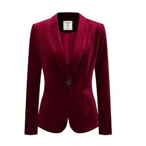 INSPIRE CHIC Women's Office Solid Shawl Collar Jetted Pockets One Button Velvet Blazer - 1 of 4