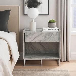 Royal Hampton Faux Marble Accent Table with Chrome Finish, White - 1 of 4