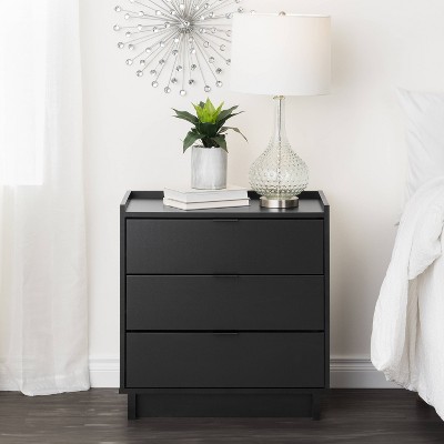 Simple Black 3-Drawer Modern Nightstand