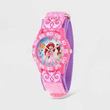 Girls' Disney Princess Plastic Time Teacher Nylon Strap Watch - Pink