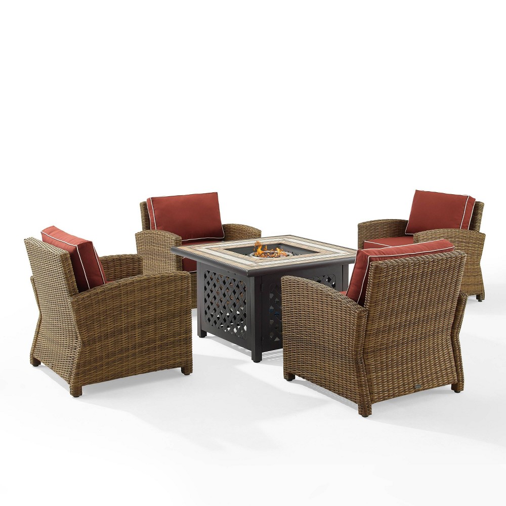 Photos - Garden Furniture Crosley Bradenton 5pc Outdoor Wicker Arm Chair & Fire Table Set - Sangria/Weathere 