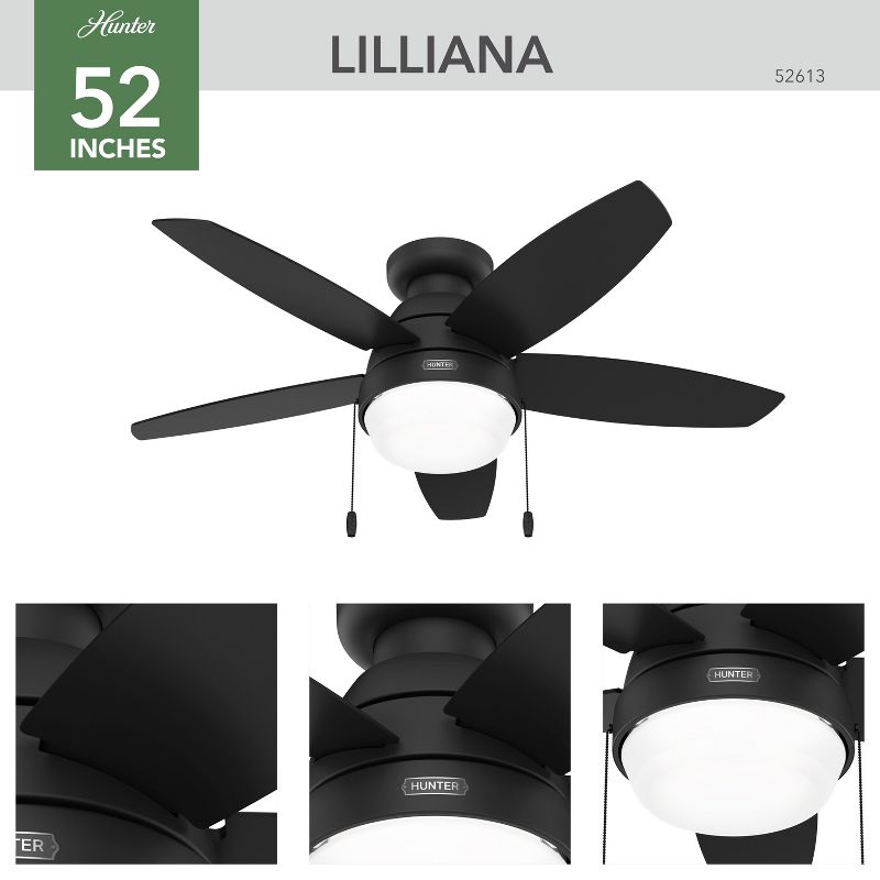 44&#34; Lilliana Low Profile Ceiling Fan with Light Kit and Pull Chain (Includes LED Light Bulb) Matte Black - Hunter Fan, 3 of 13