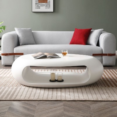 Okak Oval Coffee Table for Living Room, Modern Sturdy Fiberglass Center Table Industrial Side Tables for Small Space Home Office Gardern