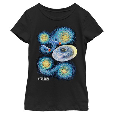 Girl's Star Trek Starry Night Uss Enterprise T-shirt - Black