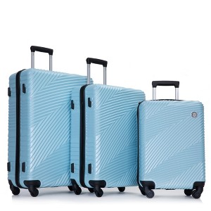 Gulches 3 Piece Luggage Sets PC+ABS Lightweight Suitcase with Two Hooks, Spinner Wheels, (20/24/28) Aqua Blue - 1 of 4