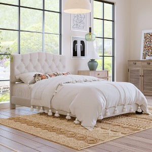 Whisen Full Upholstered Platform Bed with Saddle Curved Adjustable Headboard and Diamond Tufted Details - 1 of 4