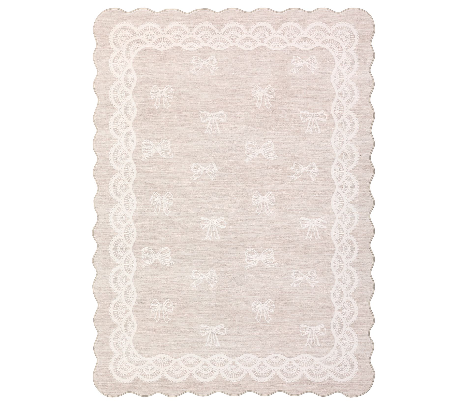 Washable Scalloped Living Room Area Rug, Soft Non Slip Bow Print Nursery Rugs Girls Bedroom Rug, Indoor Modern Large Carpet for Dining Room