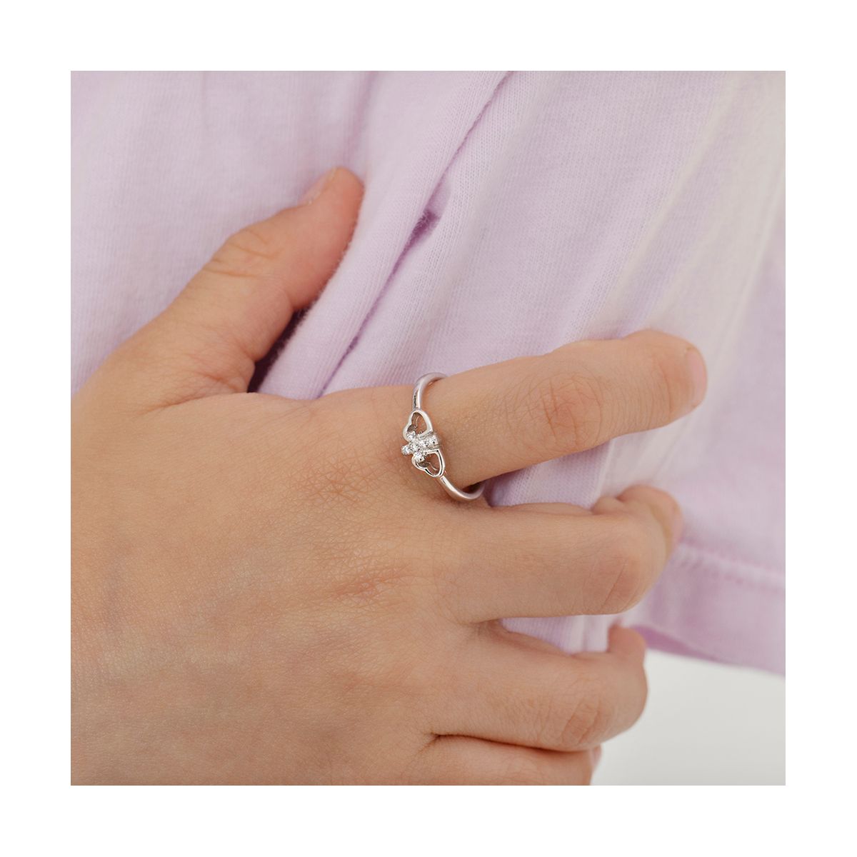 Girl's Cross & Heart CZ Sterling Silver Ring - In Season Jewelry - thumbnail 10