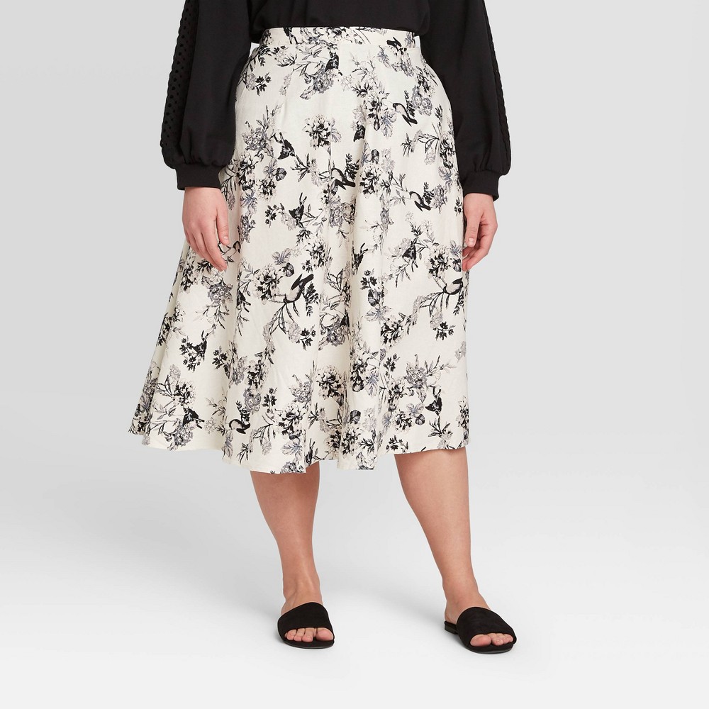 Women's Plus Size Floral Print Circle Midi Skirt - Who What Wear Cream 22W, Women's, Ivory was $34.99 now $24.49 (30.0% off)