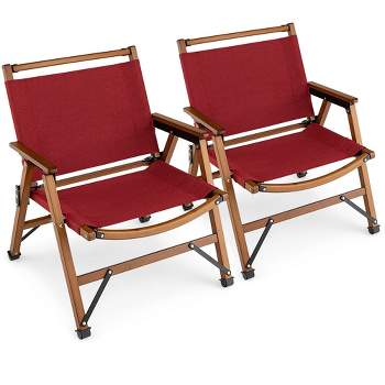 Tangkula 2PCS Patio Portable Camping Chair Folding Compact Beach Chair Solid Bamboo Frame
