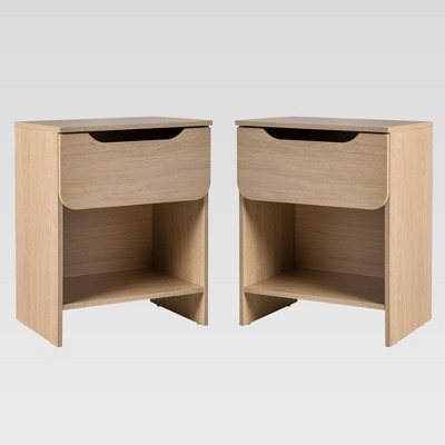 Saracina Home Set of 2 Modern 1 Drawer Wood Storage Nightstand