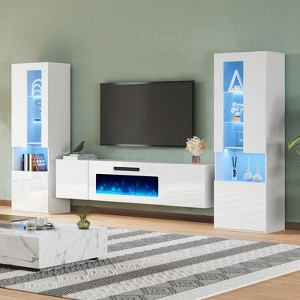 AMERLIFE Entertainment Center Set Include Floating TV Stand with Electric Fireplace & 2 Bookcases - 1 of 4