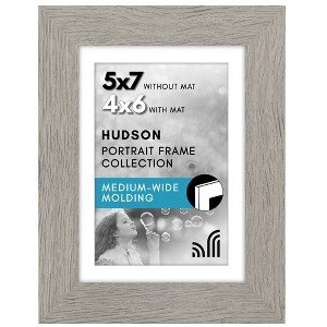 Americanflat 5x7 Picture Frame - Use as 4x6 Frame with Mat or Display 5x7 Photo Without Mat - Hudson Collection - Grey Wood - 1 of 4