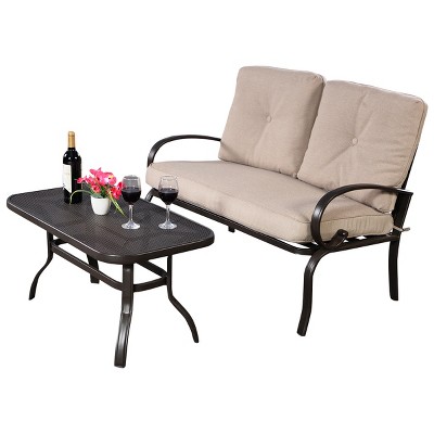 Tangkula LoveSeat Table Set Furniture Outdoor Garden