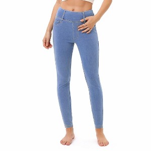 Coolmee Women's High Waisted Jeans Pull On Jeggings Tummy Control Skinny Trendy Jeans Leggings - 1 of 4