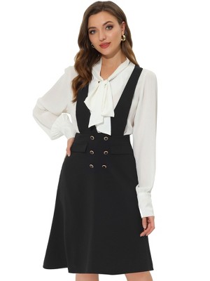 Allegra K Women's Overall Pinafore Dress Midi Suspenders Skirt
