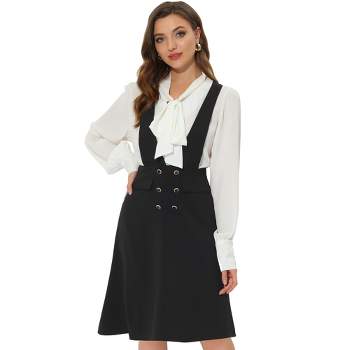 Allegra K Women's Overall Pinafore Dress Midi Suspenders Skirt
