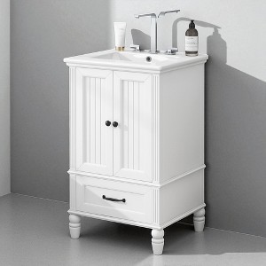 20" Bathroom Vanity with Ceramic Sink, 2-Door Cabinet and Drawer, MDF Freestanding Base, Modern Style - 1 of 4