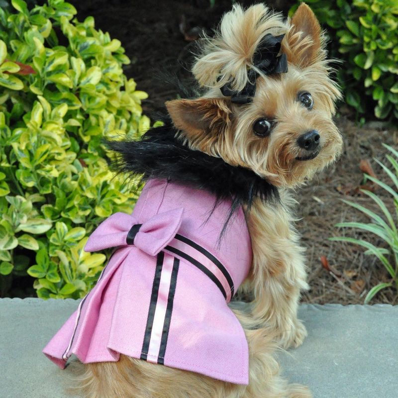 Doggie Design Wool Dog Coat Harness Fur Collar with Matching Leash-Pink, 2 of 4