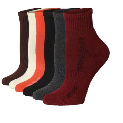 Tipi Toe Women's 6-Pairs Running & Athletic Sports Performance Warm Verity Colors Patterned Quarter Socks