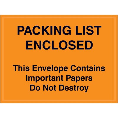 The Packaging Wholesalers "Important Papers Enclosed" Envelopes 4 1/2" x 6" Orange 1000/Case